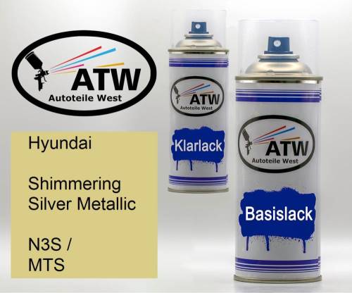 Hyundai, Shimmering Silver Metallic, N3S / MTS: 400ml Sprühdose + 400ml Klarlack - Set, von ATW Autoteile West.